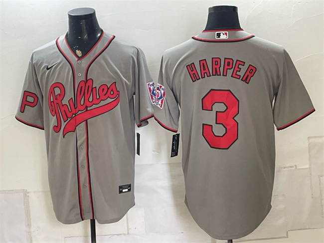 Men's Philadelphia Phillies #3 Bryce Harper Gray 2026 Field of Dreams Stadium Stitched Baseball Jersey